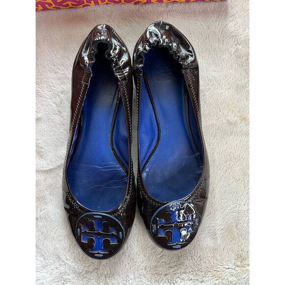 Tory Burch Reva Ballet Flats Women’s Size 9 Brown Patent Leather Slip Re… - Picture 1 of 14
